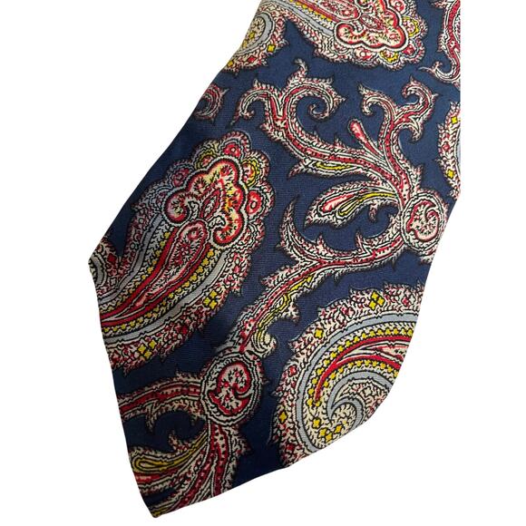 Vintage Bert Pulitzer Blue and Red Paisley Print Pure Silk Necktie - Picture 6 of 7